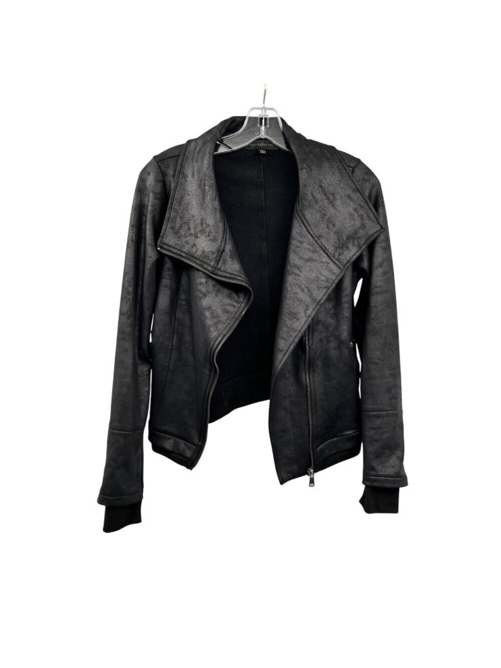 Dance & Marvel Womens Moto Jacket Faux Leather Full Zip Black Small Zip Pockets